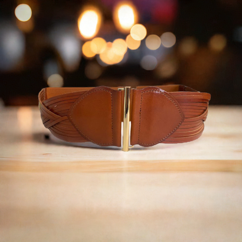 ELIZABETH - Women's Tan Genuine Leather Stretch Belt