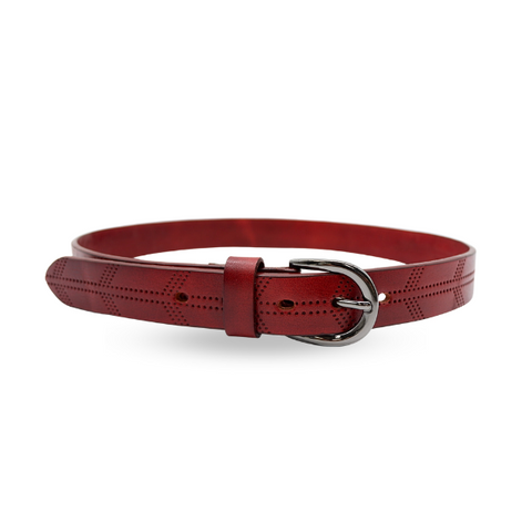 
  
	
    
	
    LOLA - Womens Burgundy Embossed Genuine Leather Belt