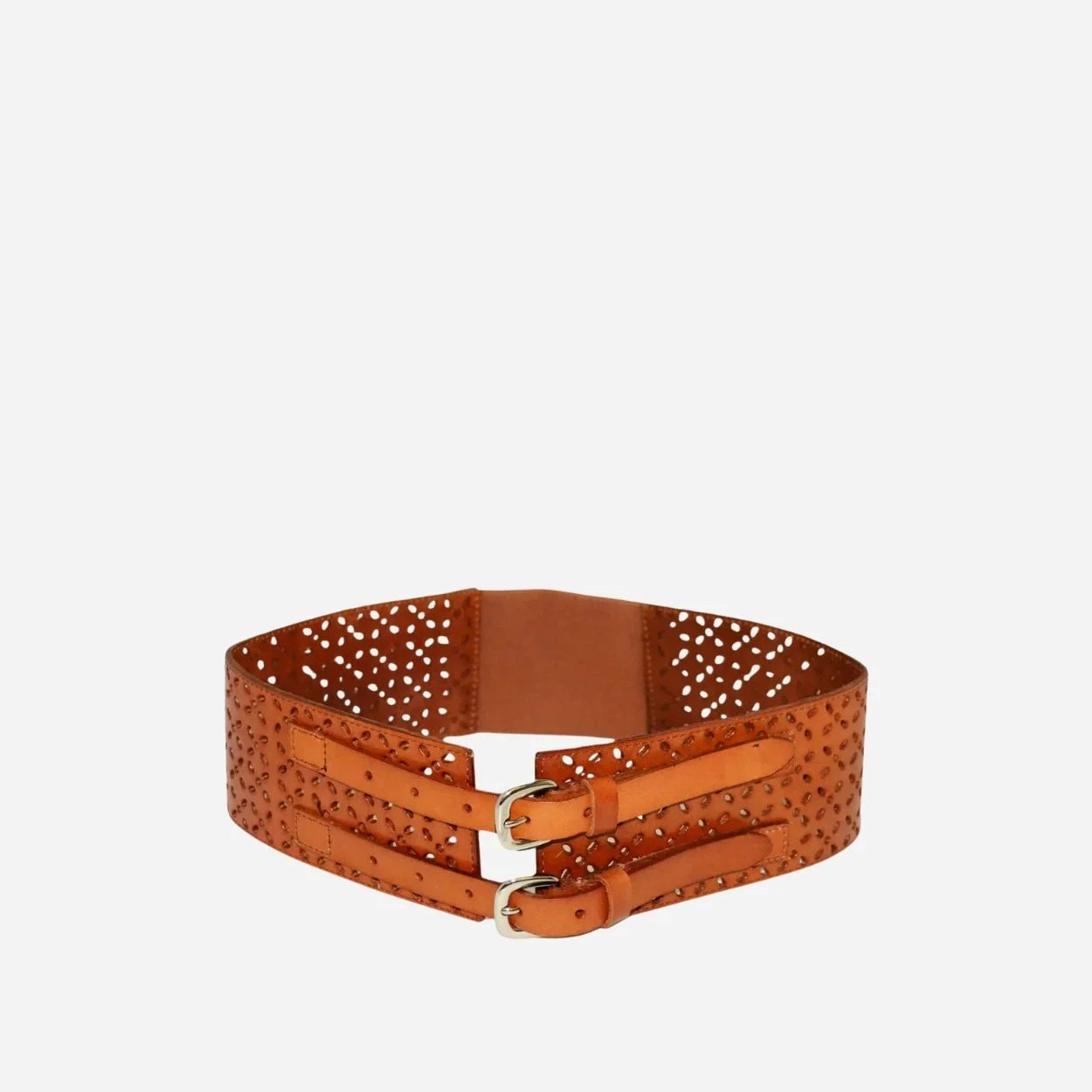 PICTON - Addison Road Tan Leather Wide Waist Cincher Belt with Double Buckles