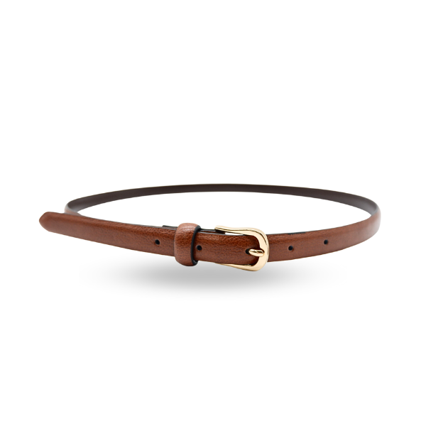 PIPER Womens Tan Genuine Leather Skinny Belt