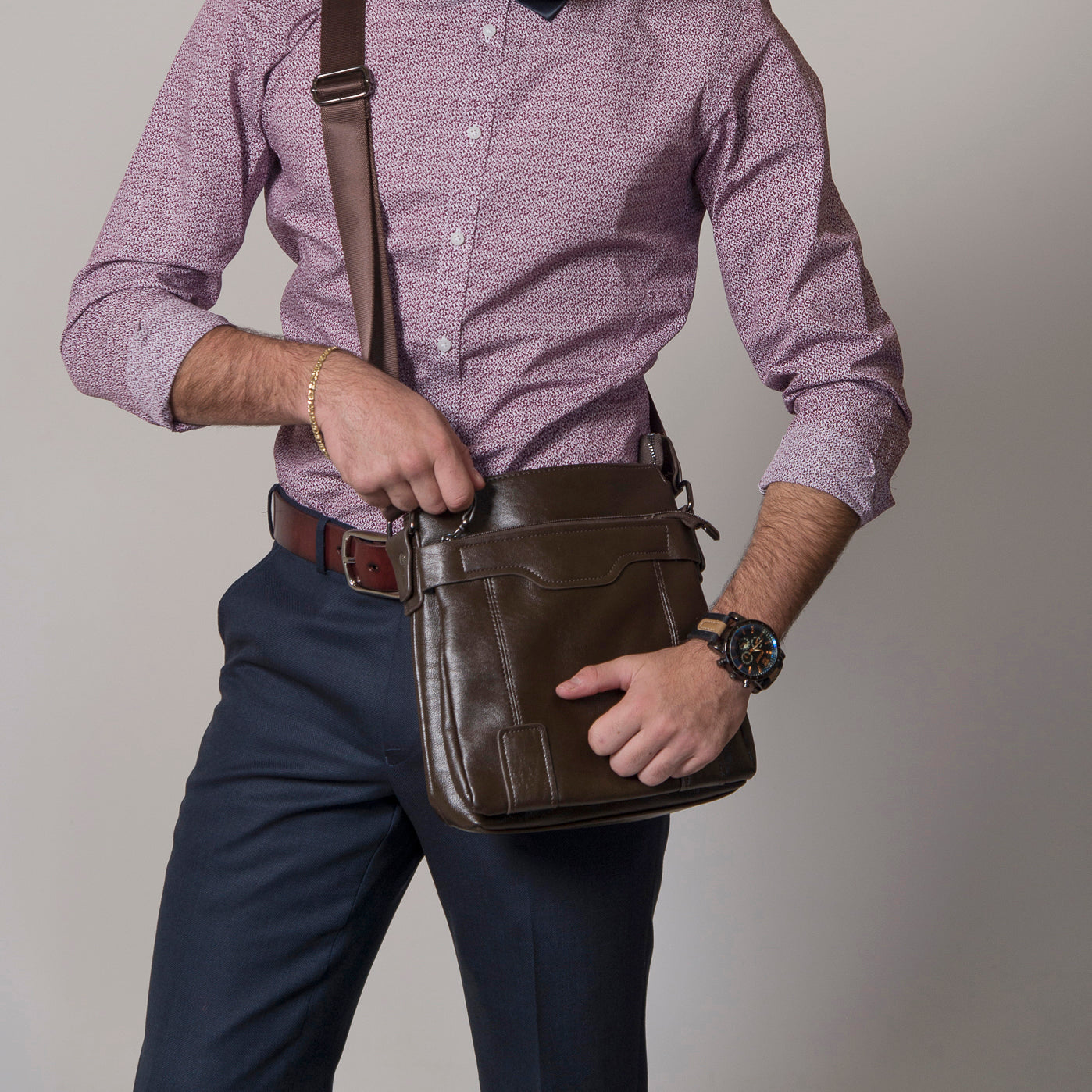 DARREN - Mens Brown Faux Leather Crossbody Bag  - Belt N Bags