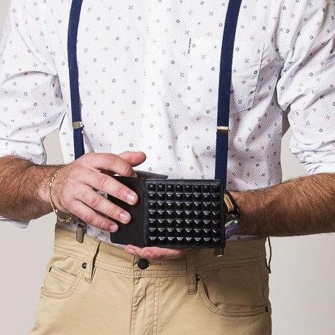 LACHLAN - Men's Black Genuine Leather Spike Wallet in Gift Box  - Belt N Bags