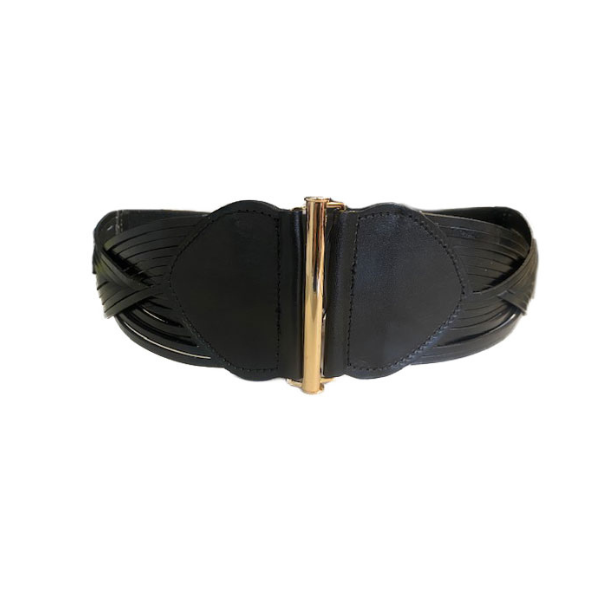 ELIZABETH - Black Genuine Leather Stretch Belt