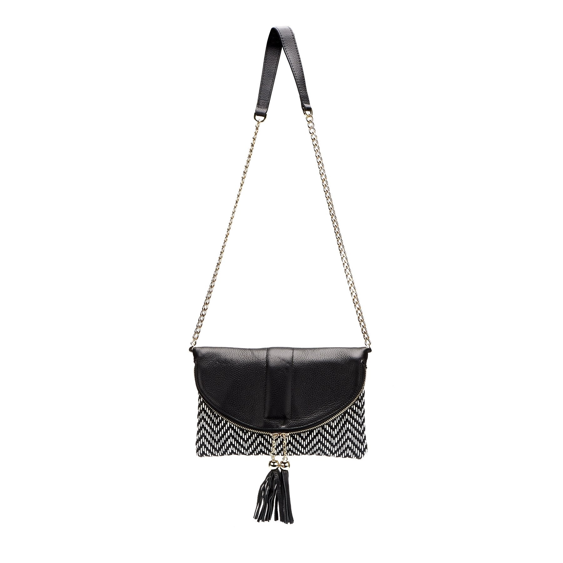 CHISWICK - Addison Road Black & White Weave Crossbody Bag  - Belt N Bags