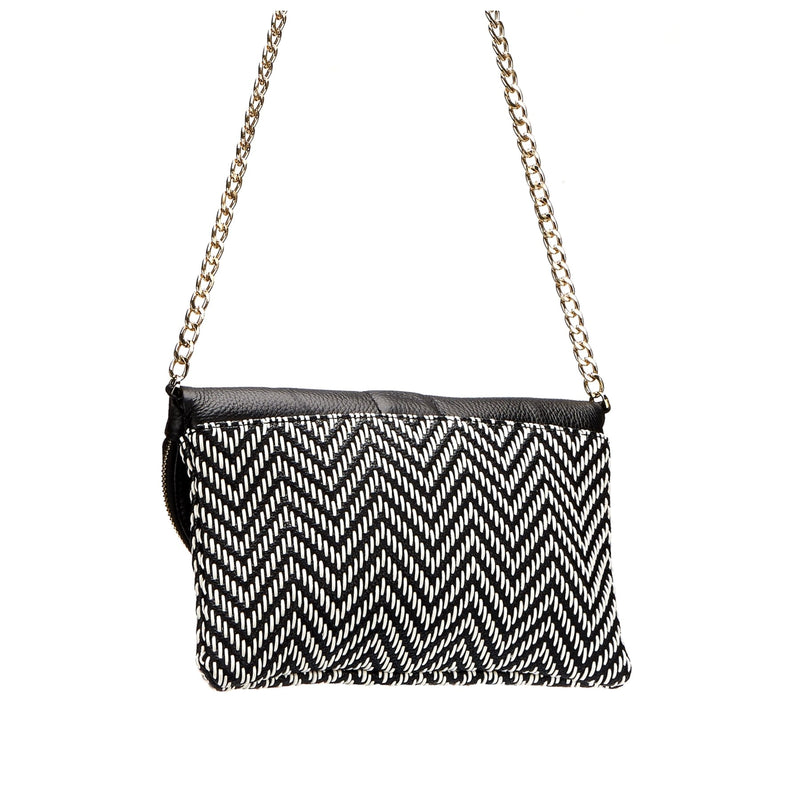 CHISWICK - Addison Road Black & White Weave Crossbody Bag  - Belt N Bags