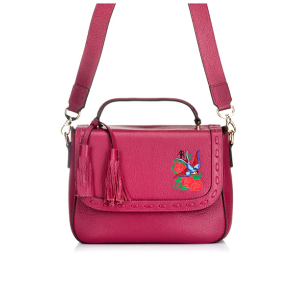 YAMBA- Addison Road Embroidered Magenta Pebbled Leather Structured Bag - CLEARANCE  - Belt N Bags