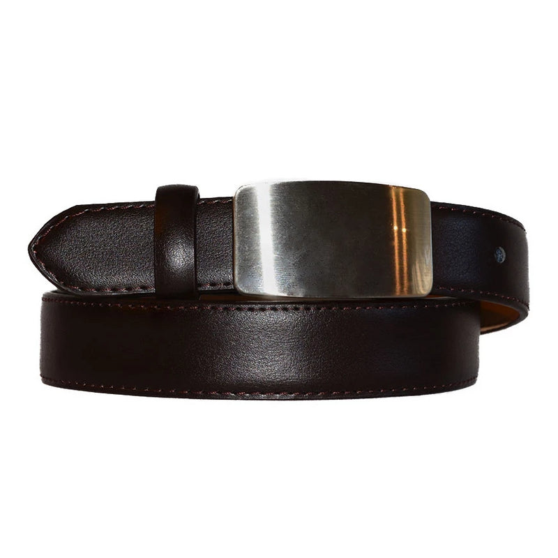 OSCAR - Dark Brown Genuine Leather Boys Belt with Shield Buckle  - Belt N Bags