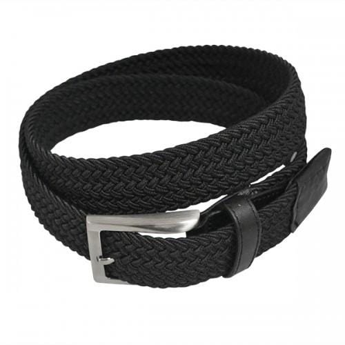 ALEC - Mens Cotton Woven Black Elastic Stretch Belt with Silver Buckle  - Belt N Bags