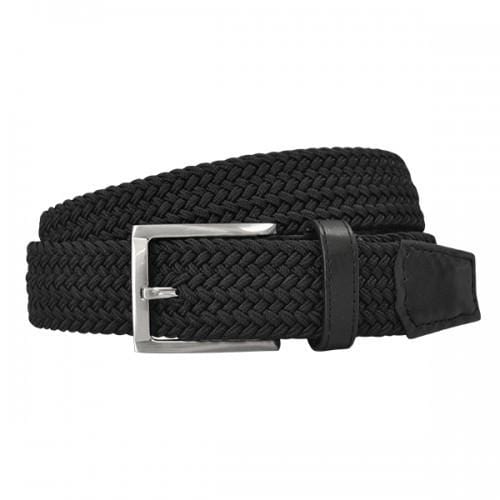 ALEC - Mens Cotton Woven Black Elastic Stretch Belt with Silver Buckle  - Belt N Bags