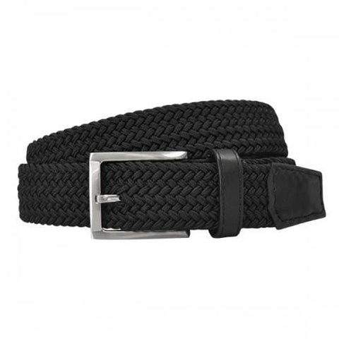 ALEC - Mens Cotton Woven Black Elastic Stretch Belt with Silver Buckle