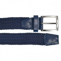 ALEC - Mens Woven Blue Navy Elastic Stretch Belt with Silver Buckle  - Belt N Bags