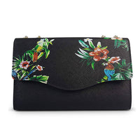 IVANHOE - Addison Road Black Leather Clutch Bag with Tropical Print  - Belt N Bags