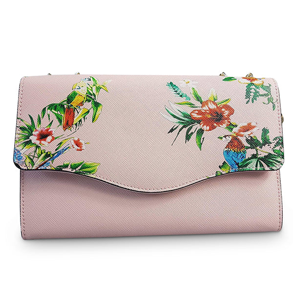 IVANHOE Blush Leather Clutch Bag with Tropical Print BeltNBags