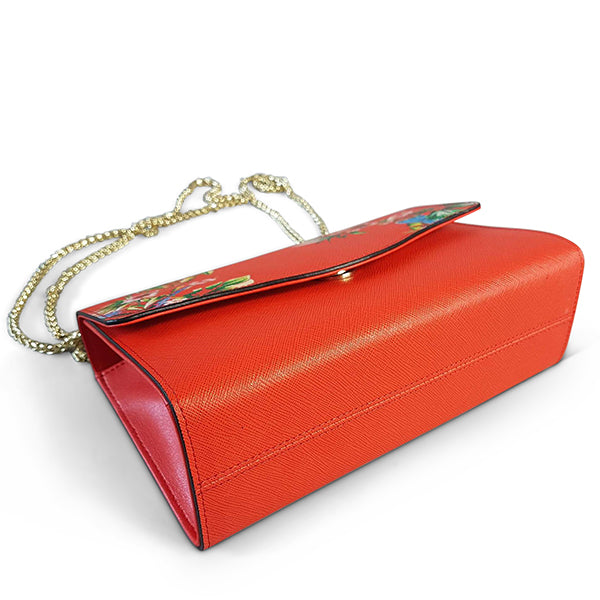 IVANHOE - Addison Road Red Leather Clutch Bag with Tropical Print  - Belt N Bags