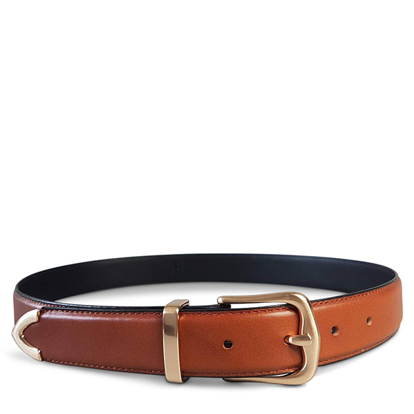 SURRY HILL - Women's Tan Genuine Leather Belt with Gold Buckle  - Belt N Bags