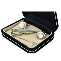 ANTHONY - Mens Mother of Pearl Silver Cuff Links and Tie Pin  - Belt N Bags