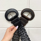 BELINDA - Womens Black Genuine Leather Plaited Belt freeshipping - BeltNBags