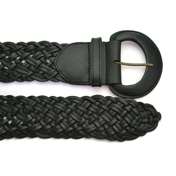 BELINDA - Womens Black Genuine Leather Plaited Belt  - Belt N Bags