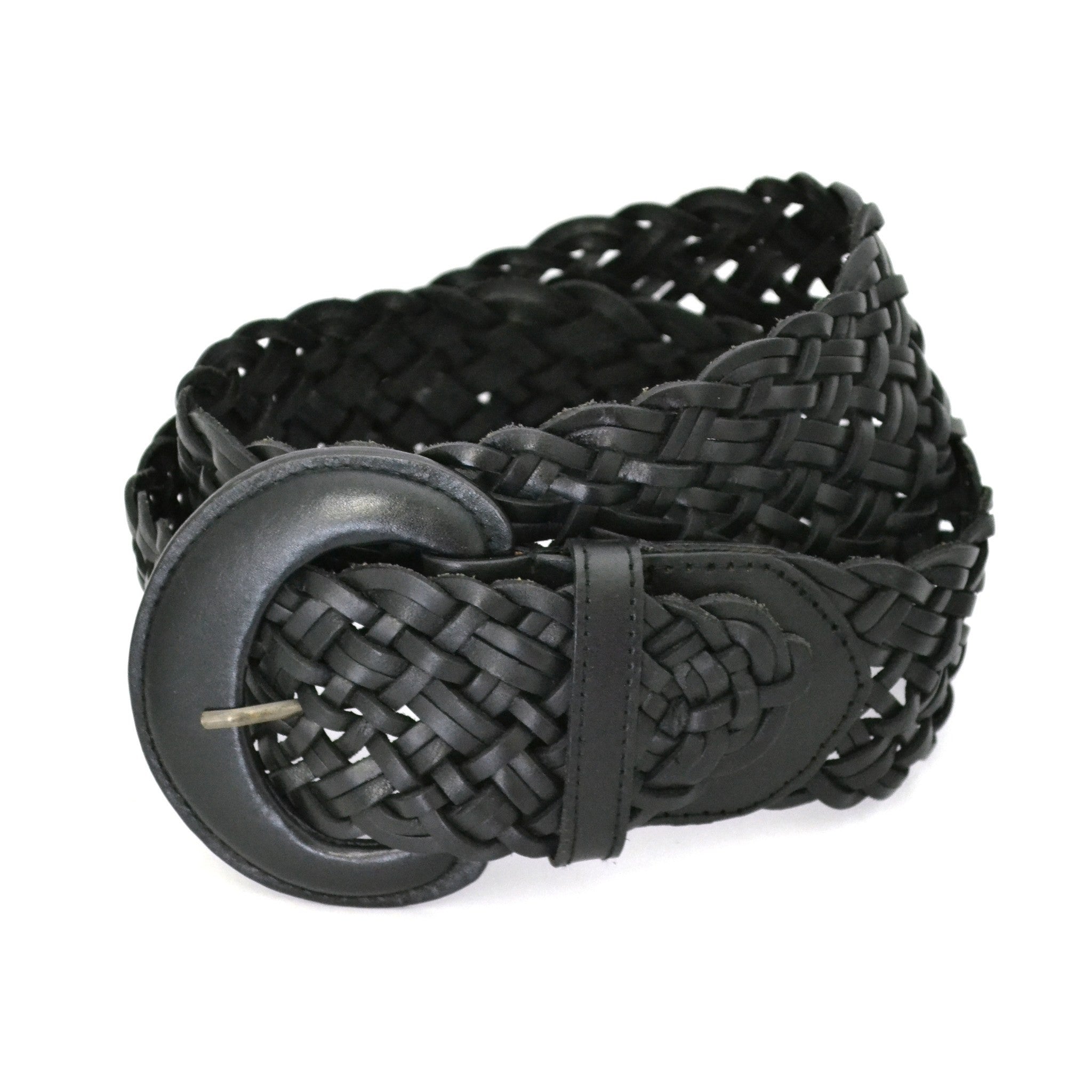 BELINDA - Womens Black Genuine Leather Plaited Belt  - Belt N Bags