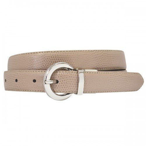 BELLA - Women Beige and Black Leather Reversible Belt with Round Buckle  - Belt N Bags