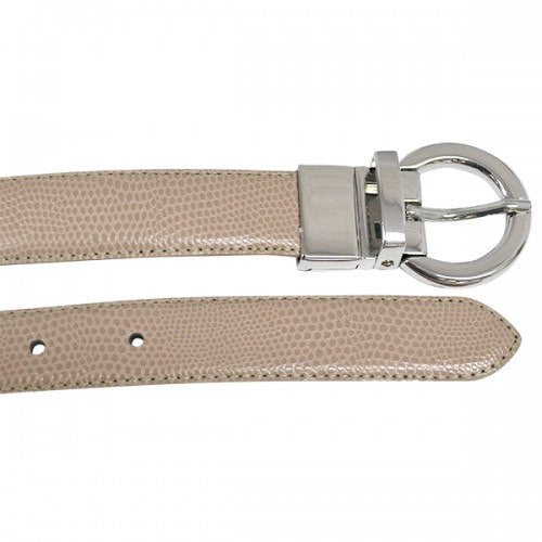 BELLA - Women Beige and Black Leather Reversible Belt with Round Buckle  - Belt N Bags