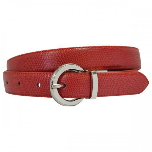 BELLA - Women Red and Black Leather Reversible Belt with Round Buckle  - Belt N Bags