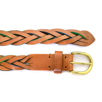 BRETT - Mens Tan Plaited Genuine Leather belt  - Belt N Bags