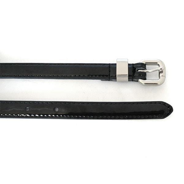 CARRIE - Womens Black Patent Skinny Leather Belt with Silver Buckle  - Belt N Bags