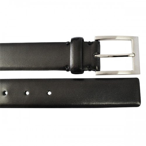 DARIO - Mens Black Leather Dress Belt with Silver Buckle  - Belt N Bags