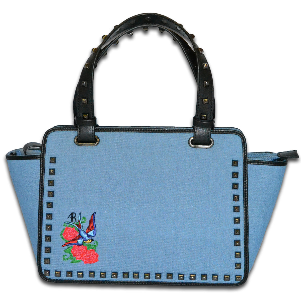 DENMAN - Womens Embroidered Floral Across Body Bag With Studded Handle - CLEARANCE  - Belt N Bags