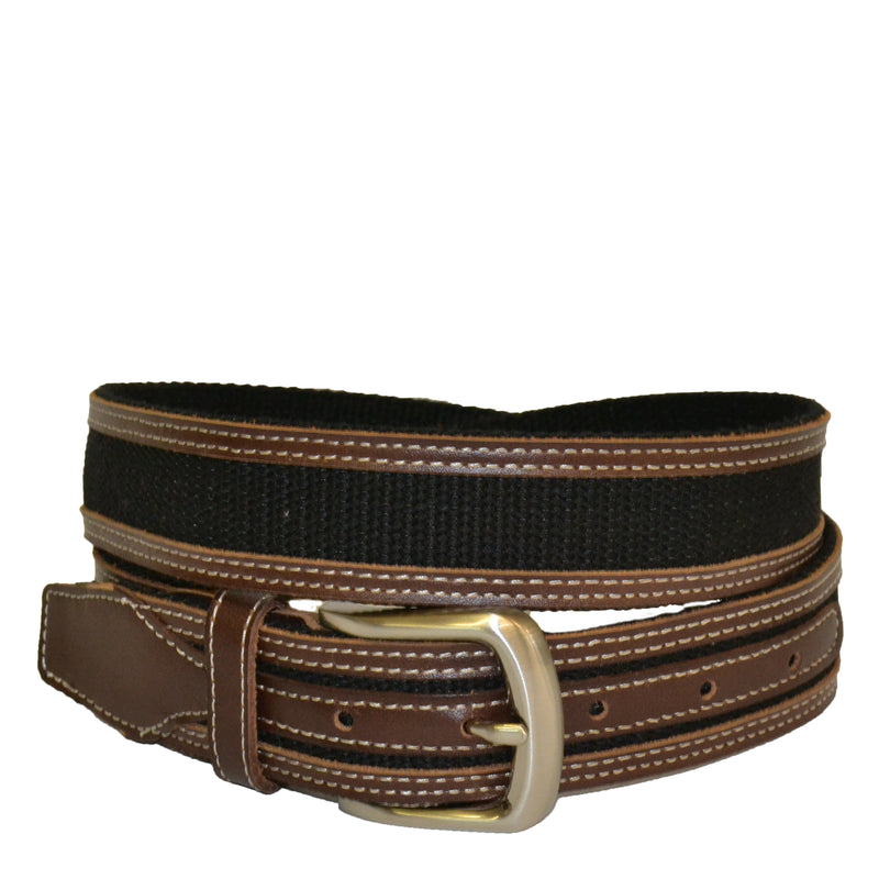 BYRON - Cotton Canvas Men's Black and Brown Leather Belt  - Belt N Bags