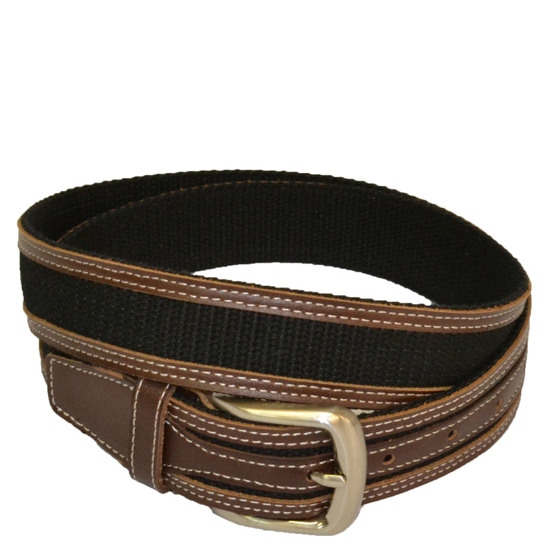 BYRON - Cotton Canvas Men's Black and Brown Leather Belt  - Belt N Bags