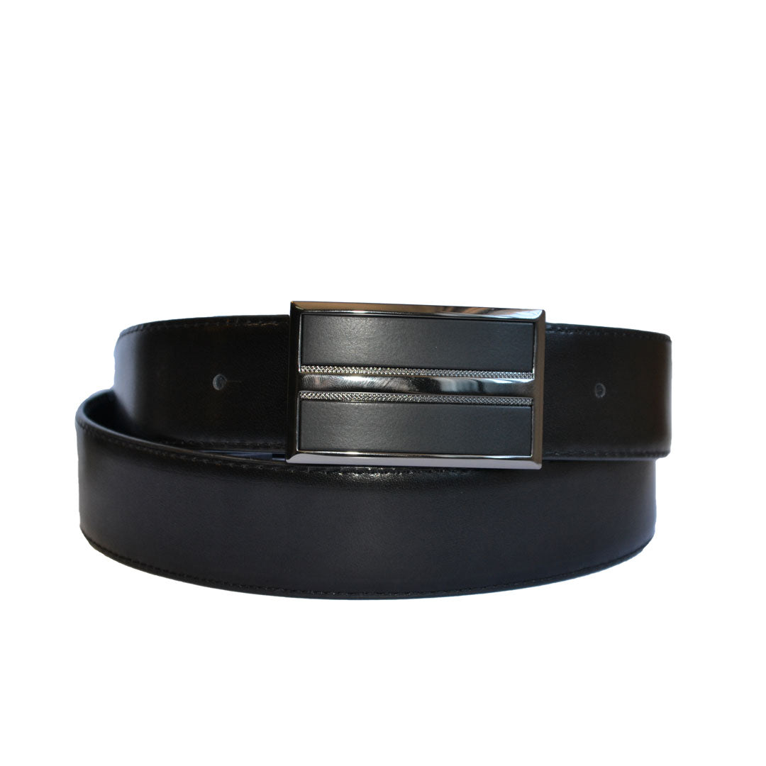 WILLIAM- Men's Black Patent Genuine Leather Belt with Shield Buckle  - Belt N Bags