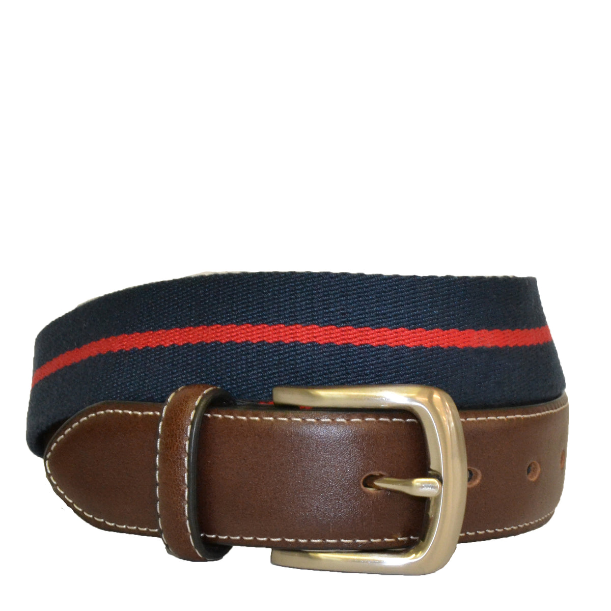 DUKE - Canvas Men's Navy Red Stripe Leather Belt  - Belt N Bags