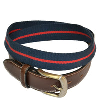 DUKE - Canvas Men's Navy Red Stripe Leather Belt  - Belt N Bags