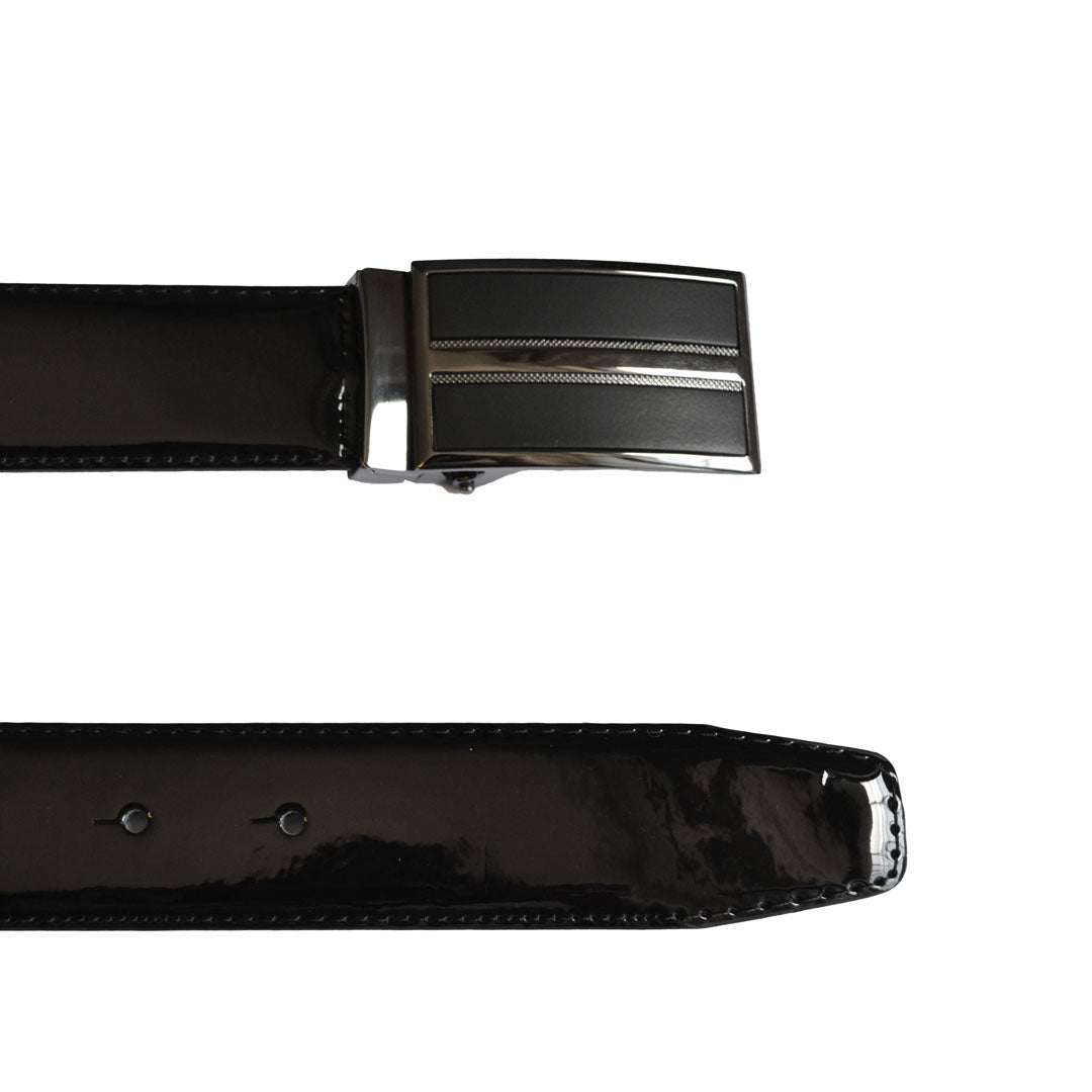 WILLIAM- Men's Black Patent Genuine Leather Belt with Shield Buckle  - Belt N Bags