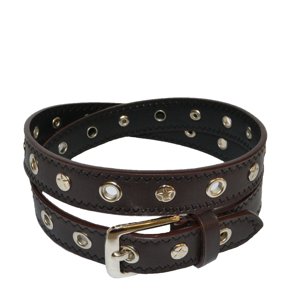 ADLEY - Girls Brown Eyelet Skinny Belt  - Belt N Bags