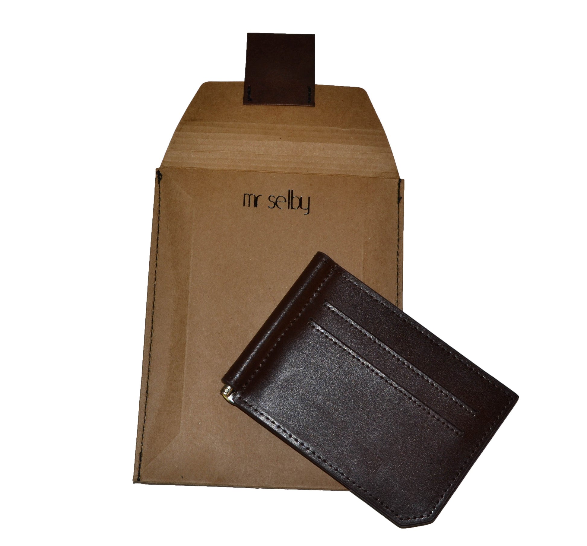 APOLLO - Mens Brown Genuine Leather Card Holder Thin Money Clip Wallet  - Belt N Bags