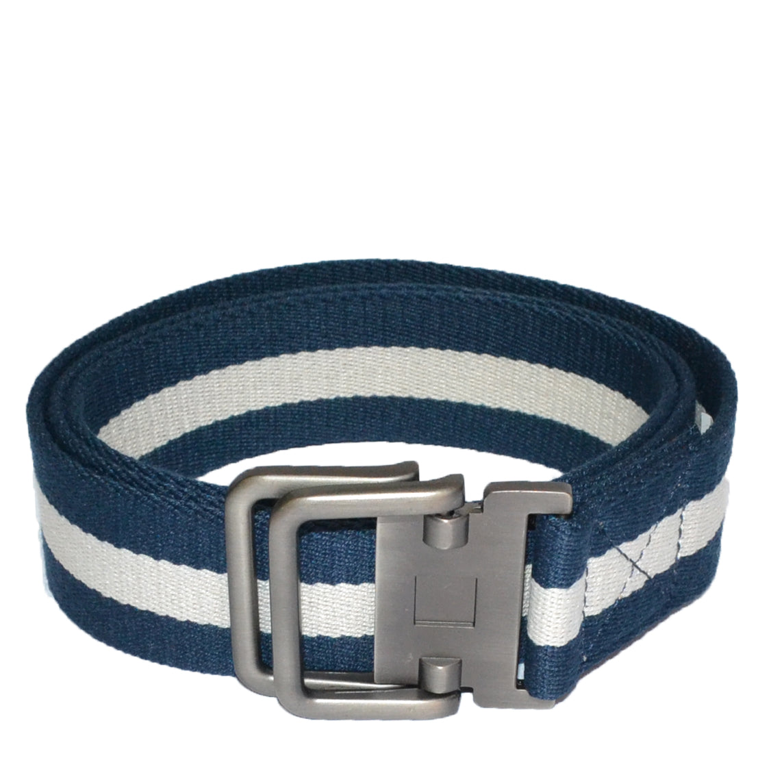 ZEUS - Mens Navy and White Cotton Canvas Webbing Belt with Slide Through Buckle  - Belt N Bags