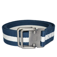 ZEUS - Mens Navy and White Cotton Canvas Webbing Belt with Slide Through Buckle  - Belt N Bags