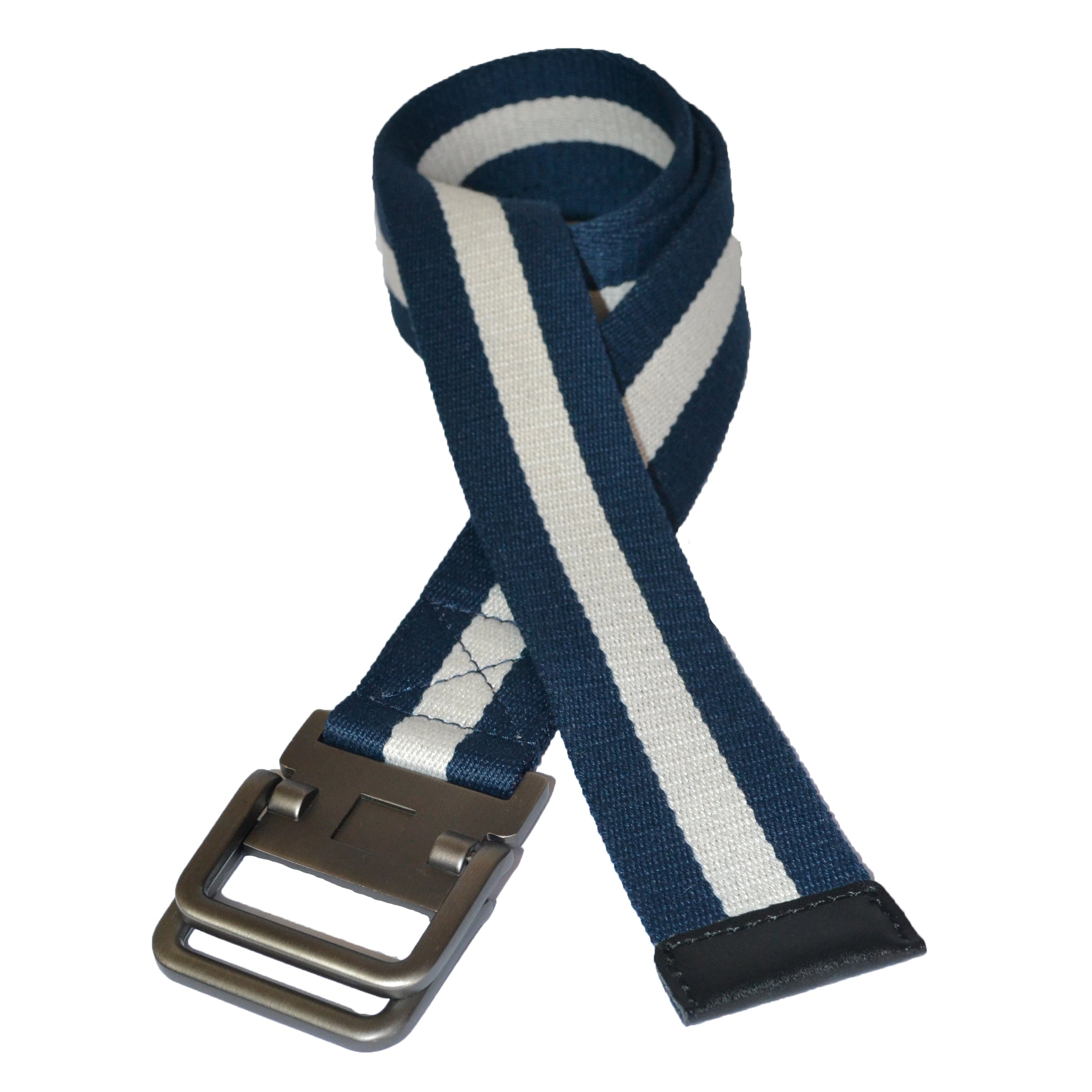 ZEUS - Mens Navy and White Cotton Canvas Webbing Belt with Slide Through Buckle  - Belt N Bags