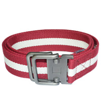 ZEUS - Mens Red and White Cotton Canvas Webbing Belt with Slide Through Buckle  - Belt N Bags