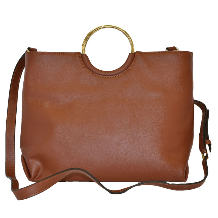 Millfield - Womens Tan Leather Ring Handle Tote Shoulder Crossbody Bag  - Belt N Bags