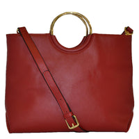 Millfield - Womens rED Leather Ring Handle Tote Shoulder Crossbody Bag  - Belt N Bags