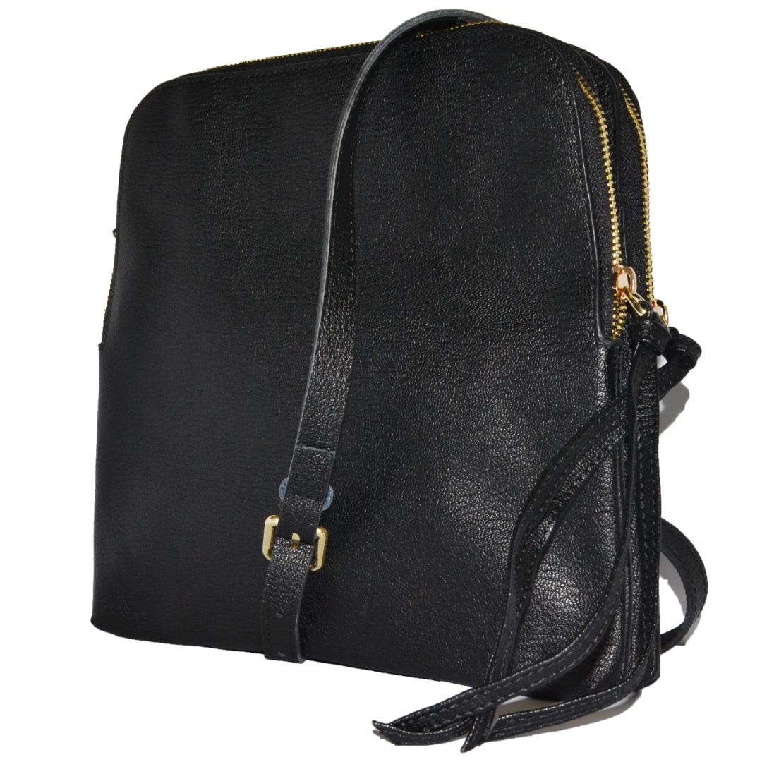 TUSCANY -  Ladies Black Leather Crossbody Shoulder Bag with Gold Hardware  - Belt N Bags