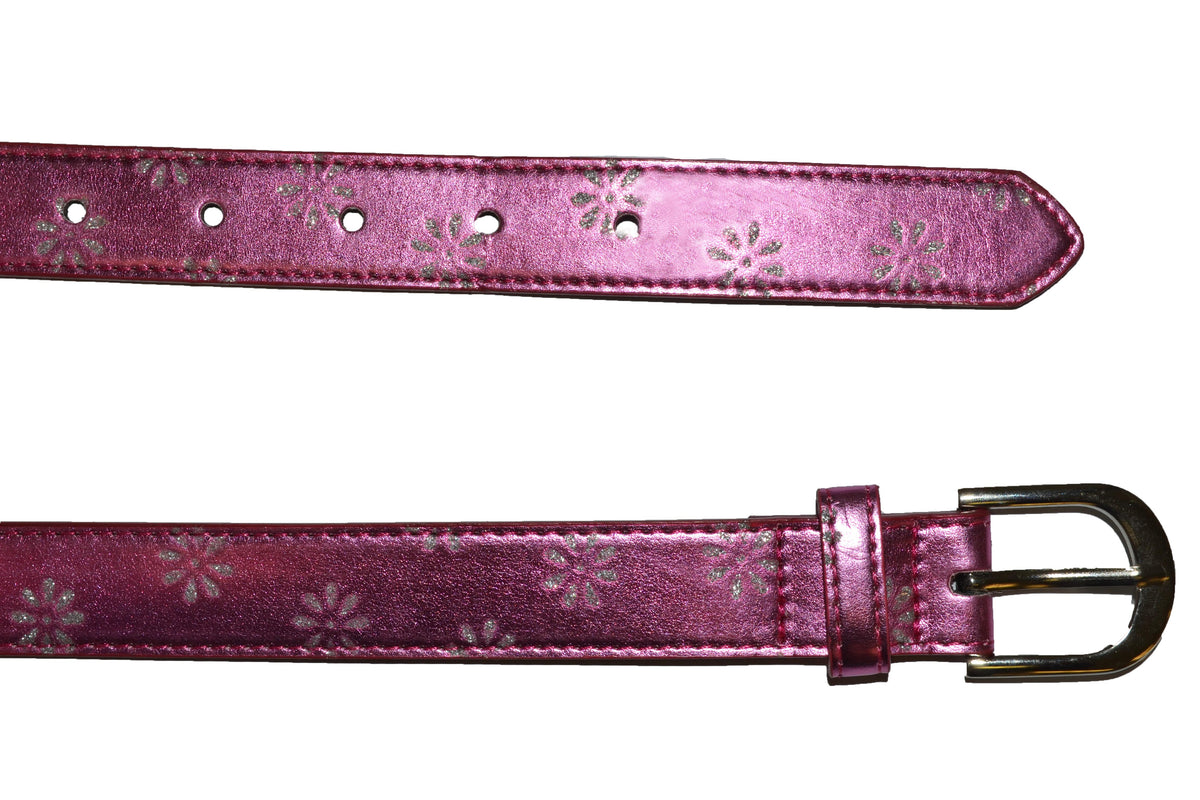 BAILEY - Girls Pink Belt with Flower Detailing and Silver Buckle  - Belt N Bags