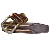 BYRON - Cotton Canvas Men's Tan Leather Belt  - Belt N Bags