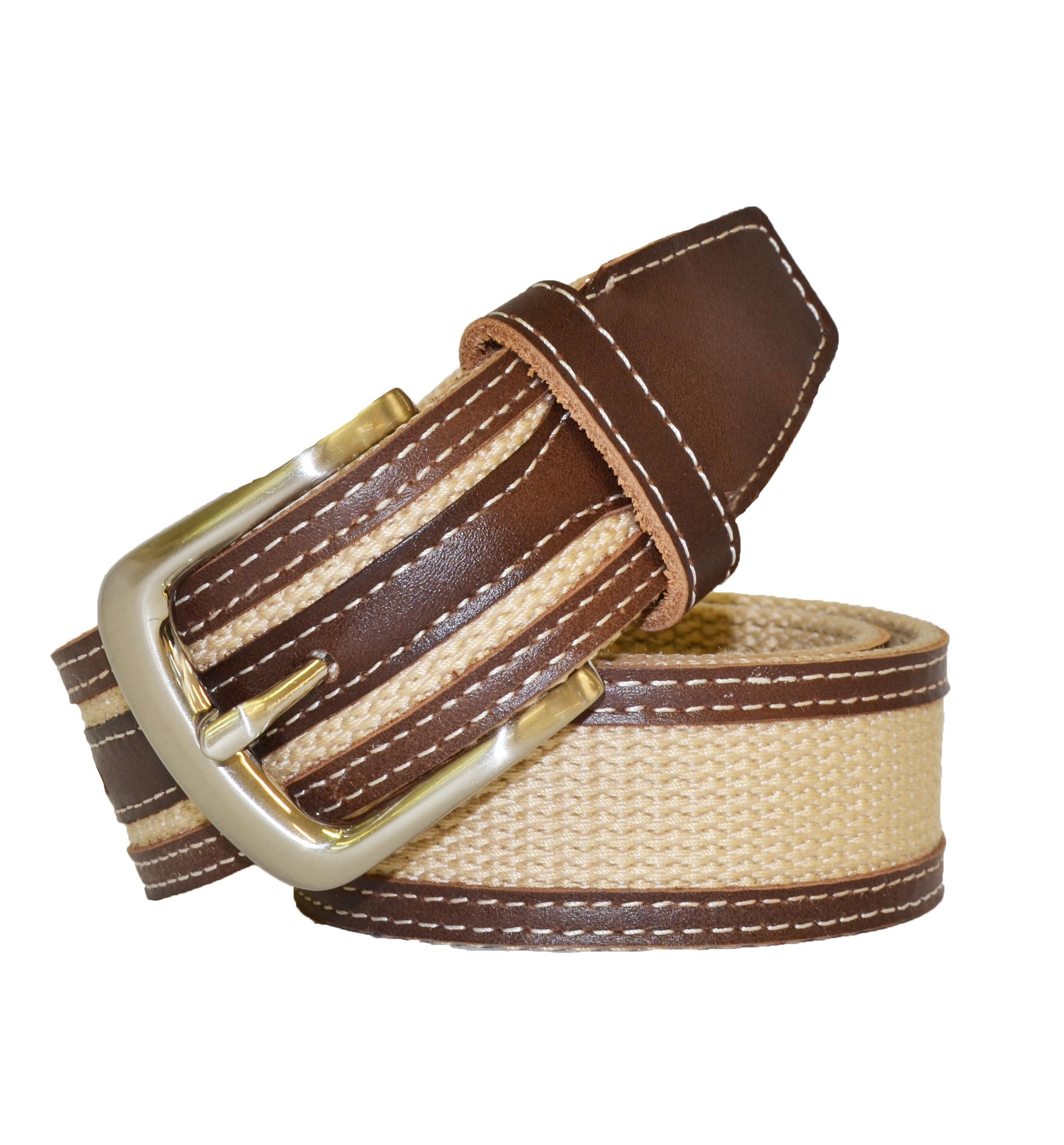 BYRON - Cotton Canvas Men's Tan Leather Belt  - Belt N Bags