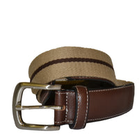 DUKE - Cotton Canvas Men's Brown Single Stripe Leather Belt  - Belt N Bags