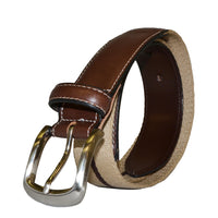 DUKE - Cotton Canvas Men's Brown Single Stripe Leather Belt  - Belt N Bags